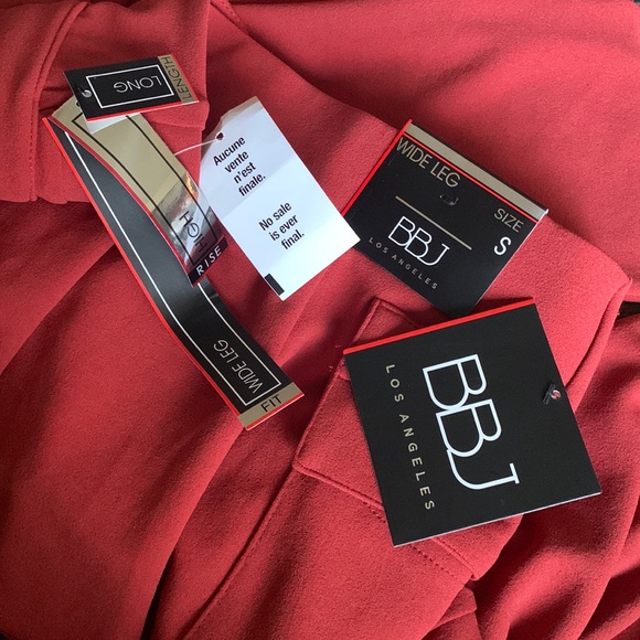 NWT BBJ Los Angeles Wide Leg High Rise Long Tie Belt Pocket Stretch Red Pants - Picture 8 of 9